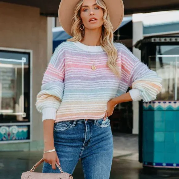 RAIN THEN RAINBOW STRIPED KNIT SWEATER - Picture 6 of 10